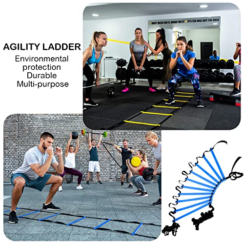 Sosation 20Ft Adjustable Speed & Agility Ladder Set with Carry Bag - 2 Pieces, Blue & Yellow