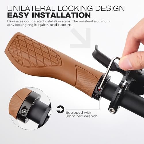 GXCROR Brown Bicycle Handlebar Grips - Ergonomic Shock-Absorbing Silicone, 22.2mm, Non-Slip Pattern, Universal Fit
