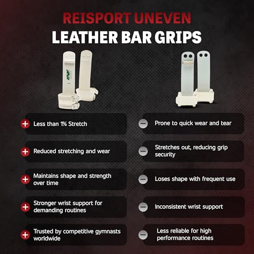 Reisport Women's Double Buckle X-Large Uneven Bar Gymnastics Grip - Durable Leather Hand Support