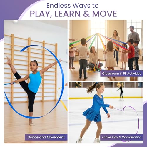 GSi 12-Pack Kids Ribbon Wands & Rings for Creative Movement & Dance