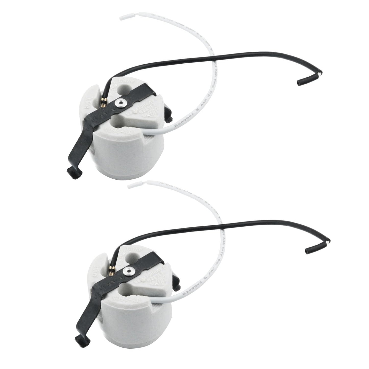 YHXiXi 2pcs U-Clip Snap-in Medium Base Keyless Socket Porcelain Snap-in Fixture Socket with 7.5inch Leads 660W 600V Ceramic Lampholder High Temperature Resistant