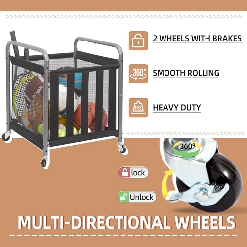 Rolling Sports Ball Storage Cart - Durable Garage Organizer