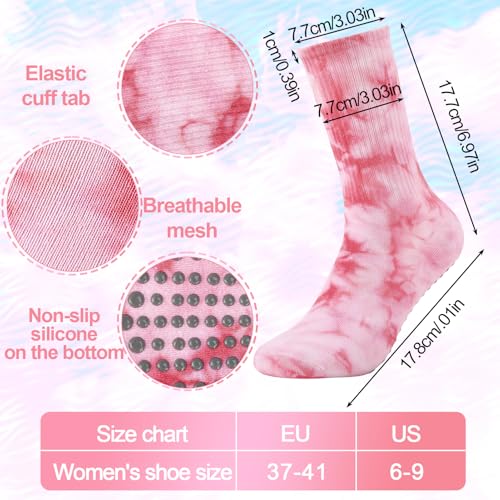 Non-Slip Grippy Pilates Socks for Women - 4 Pairs, One Size, Black+Blue+Pink+Orange