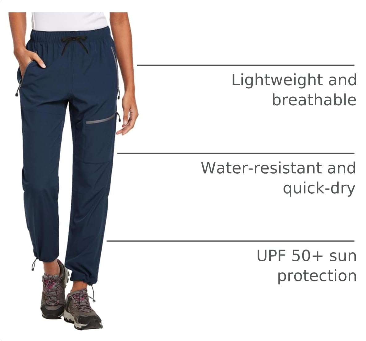 baleaf Travel Pants Women Hiking Long Tall Lightweight Quick Dry Water Resistant Cargo Pants 31'' Trip 31''-Navy Blue L