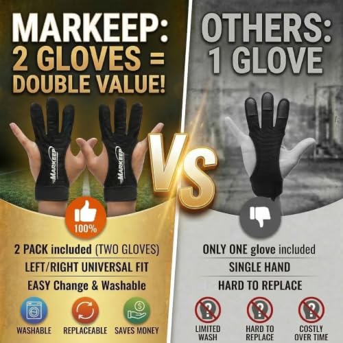 Archery Gloves - 2 Pack Three Finger Leather Shooting Gloves for Men, Women, Youth - Adjustable & Breathable