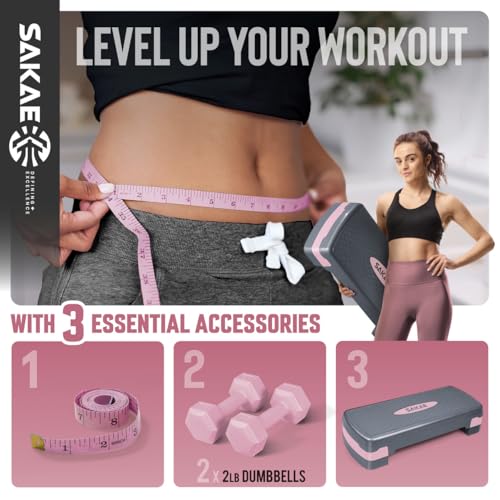 Aerobic Stepper Set with Dumbbells & Measuring Tape - Pink Grey