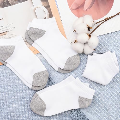 Duufin Kids Socks 12 Pairs Unisex Low Cut Ankle Socks 6-8 Years White & Gray