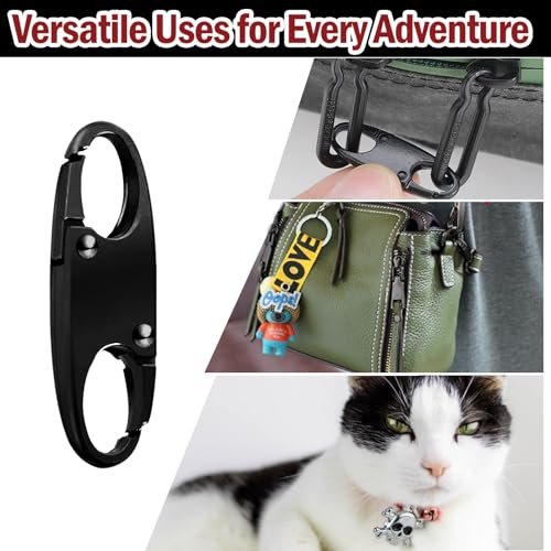 Anti-Theft Zipper Clips - Double Opening Carabiner, Set of 20 - Black & Silver
