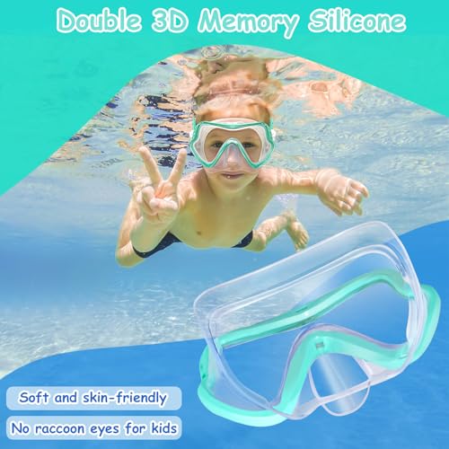 Kids Swim Goggles with Nose Cover - Macaron Green, Anti-Fog