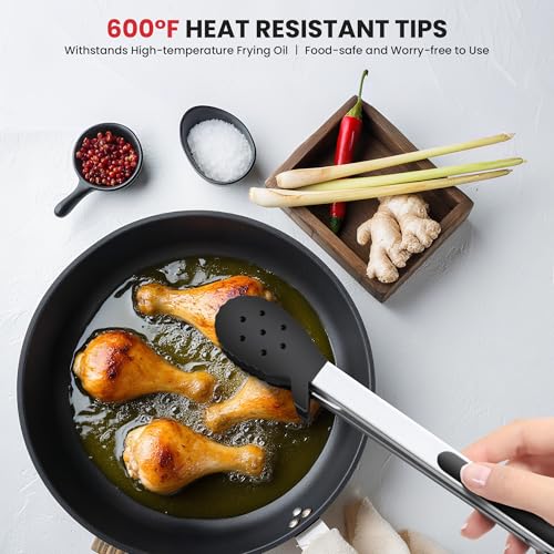 12" Silicone Cooking Tongs - 600°F Heat Resistant - Biscuit Head