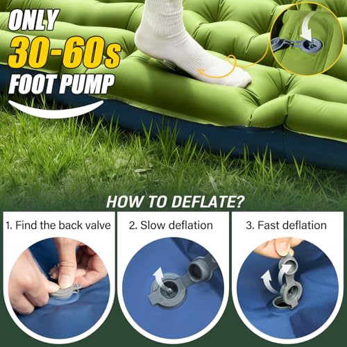 Yuzonc Green Double Self-Inflating Camping Sleeping Pad 4'' Thick for 2 People