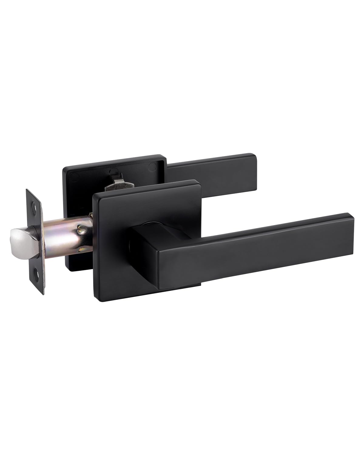 MENDOCK Passage Door Lever Dummy GreenShield Exterior Interior Door Handle for Hallway Closet Heavy Duty Non-Locking Lever Sets No Key Door Knob for Right Left Handed Door (1 Pack, Matte Black)