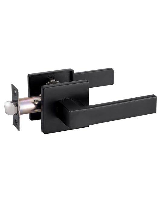 MENDOCK Passage Door Lever Dummy GreenShield Exterior Interior Door Handle for Hallway Closet Heavy Duty Non-Locking Lever Sets No Key Door Knob for Right Left Handed Door (1 Pack, Matte Black)