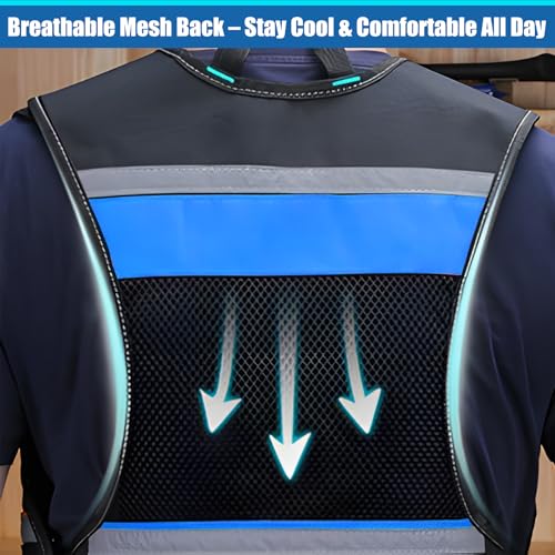 Tool Vest, Electrician Tool Vest with Drill Holster, 17 Compartments, Reflective Workwear with Tool Pockets, Adjustable Waist & Upgraded Comfortable Neck Opening (Blue)