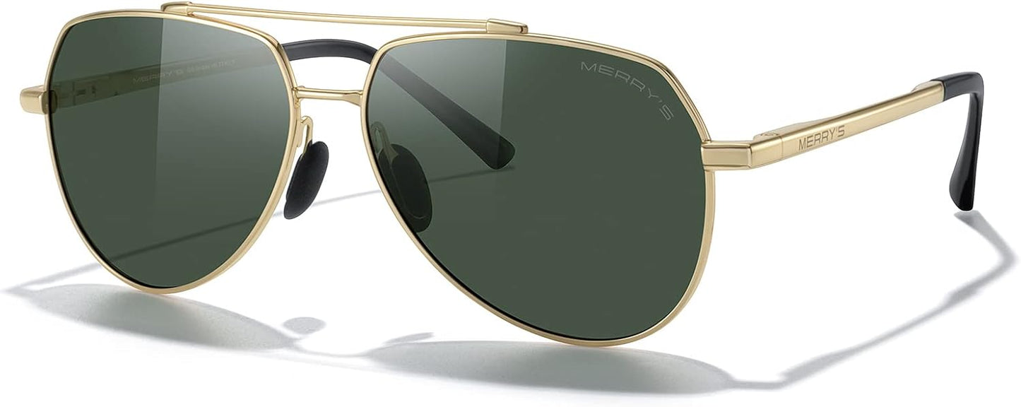 MERRY'S Men Classic Pilot Sunglasses for Men Women - Polarized Driving Sun glasses Mirrored Lens UV 400 Protection 58 MM