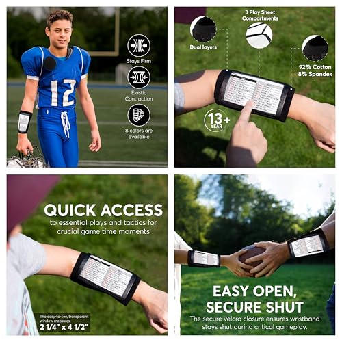 QB Playbook Wristband - Adult Yellow Football Coach with 3 Compartments