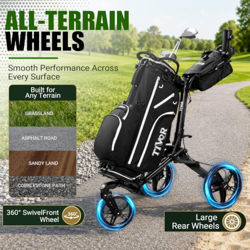 Golf Push Cart with 360° Front Wheels & Handbrake - Black