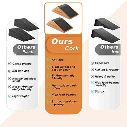 Squat Wedge Block - Non-Slip Heel Elevation Platform, Wood Color - 2PCS
