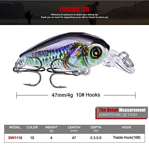 Sunlure Mini Crankbait Lures 4.7cm/0.14oz, 10 Colors, 10pcs-Style B Topwater Wobblers