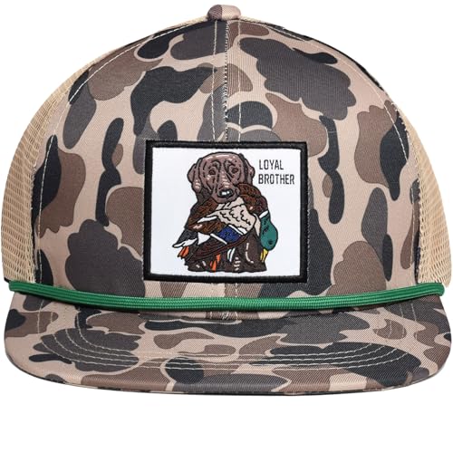 EDTREK Outdoorsman Pro Trucker Cap - Breathable Mesh Flat Brim Snapback with Duck Camo Green Rope