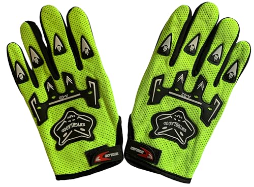 Youth ATV Riding Gloves - Large Size, Lime Green
