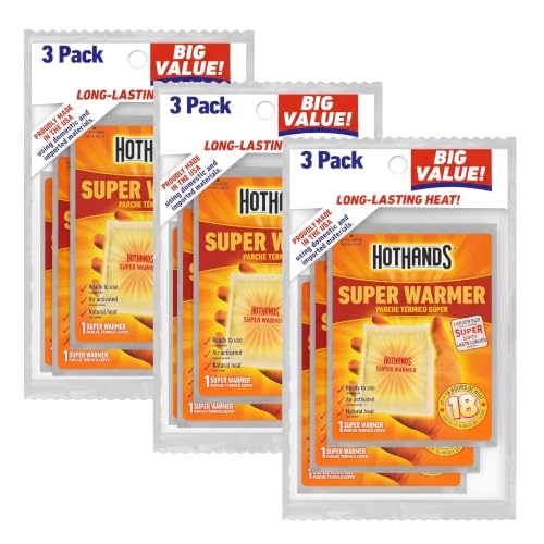 HotHands Super Warmers 9 Count (3 Packs of 3) Long-Lasting Odorless Air-Activated Hand & Body Warmers