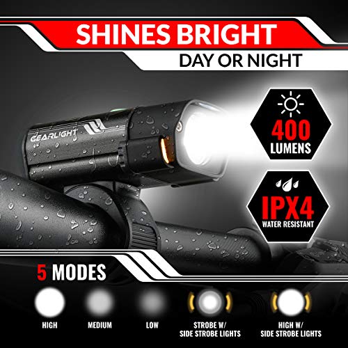 USB Rechargeable Bike Lights Set - Front & Back - Black & Red