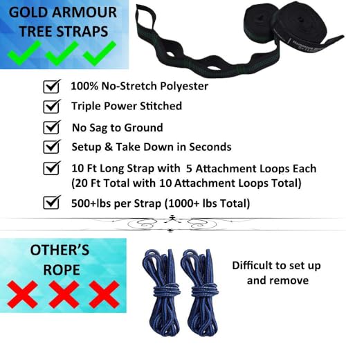 Gold Armour Camping Hammock - Portable Single Accessories Gear for