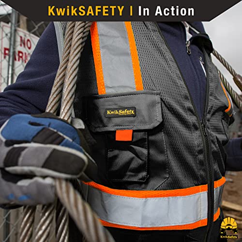 KwikSafety - Charlotte, NC - UNDERBOSS Safety Vest [11 POCKETS] Premium ANSI Class Unrated High Visibility Vest Construction Surveyor Reflective Vest Industrial Work Safety Vest for Men/Black 2XL
