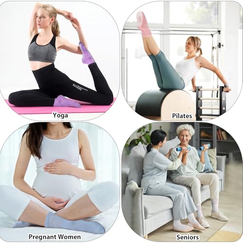 Non-Slip Pilates Grip Socks for Women - Mid-Calf - 3 Pairs - Black/White/Grey