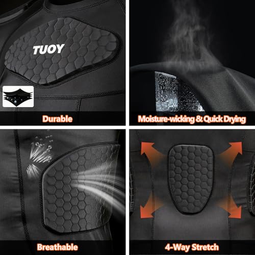 Eicolorte Men Padded Chest Rib Protector Shirt Small Black Football Gear