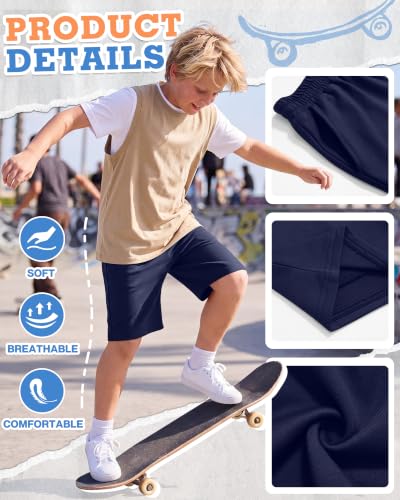 Boys Athletic Shorts - 3 Pack with Pockets for Active Play