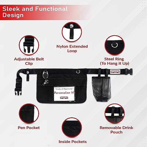 Premium Teacher Apron / 8 Varied Pockets/ID Sleeve/Drink Pouch/Retractable Key Carabiner/Teachers & Mobile Workers