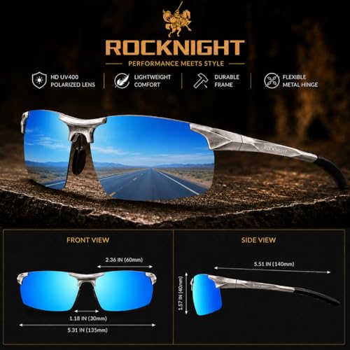 Polarized Driving Sunglasses for Men - Al-Mg Frame, Adjustable Nose Pads