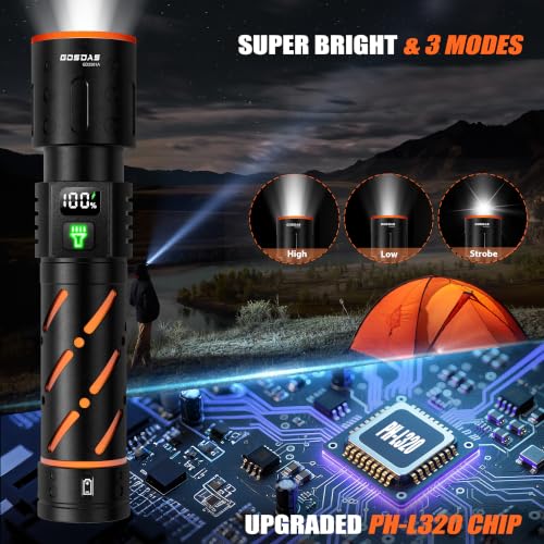 Gosdas USB C Rechargeable Flashlight 100,000 Lumens, Medium Size, 5.75” Long