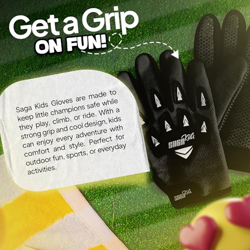 Kids Motocross Gloves SAGA SPORTS Black Small 4-6 Years - Antislip Dirt Bike Gloves for Kids