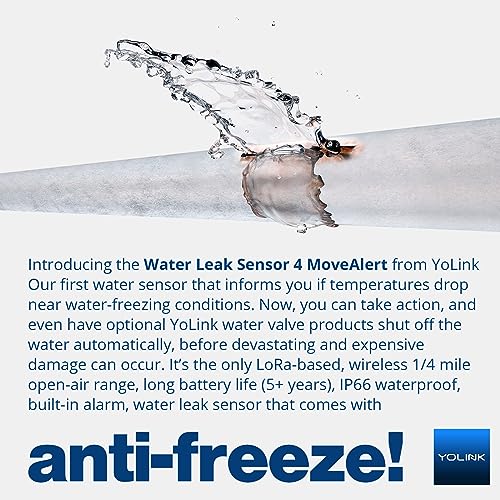 YoLink Water Leak Detector 4 with 105dB Audio Alarm, App Push, Email Alerts and Limited Text, MoveAlert Function, Freeze Warning Water Sensor Alarm w/ Alexa, IFTTT - 1/4 Mile Long Range, Hub Required