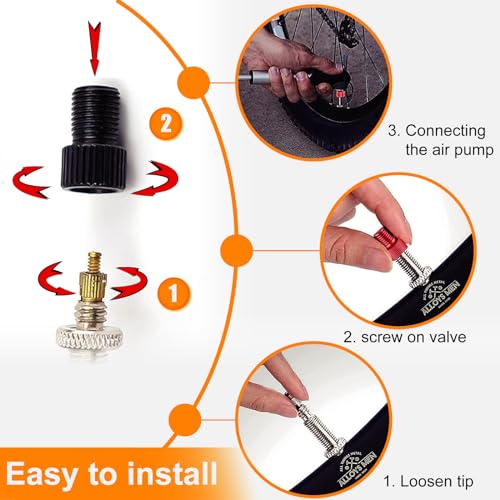 Presta to Schrader Valve Adapter for Bicycle - Aluminum, 5pcs - Black