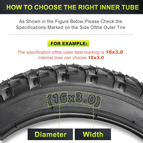 2 Pcs 16x3.0 Bike Inner Tubes with Bent Valve Stem for E-Bikes & Scooters