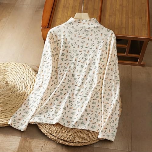 Mock Turtleneck Long Sleeve Velvet Top for Women - X-Large Beige