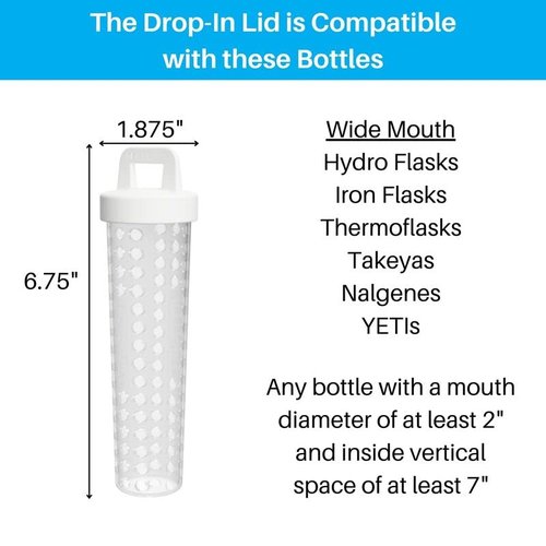 FlavorFuze Pod - Fruit Infuser Insert with Two Lids, Compatible with Hydro Flask, Iron Flask, Takeya, ThermoFlask and Similar Wide Mouth Bottles (White)