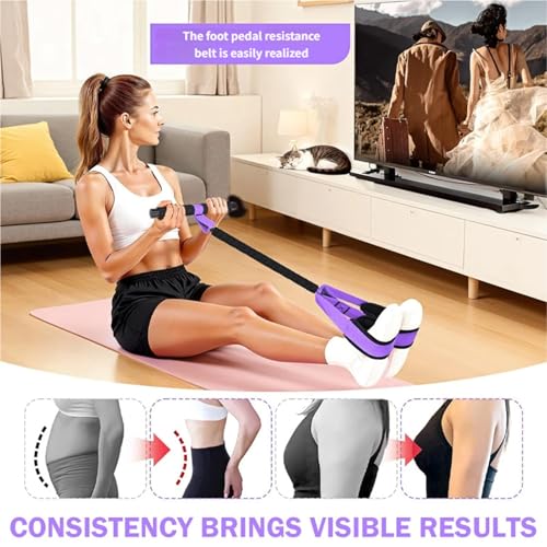 Pink 55lbs Multifunctional Resistance Bands with Pedals & Handles
