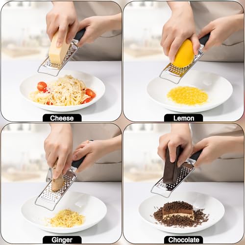 Professional Stainless Steel Cheese Grater with Soft Grip Handle - Black