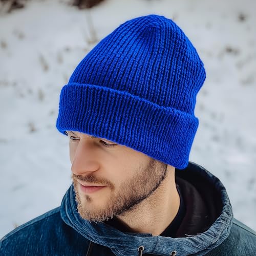 Knit Cuffed Beanie Hat for Women & Men - Dark Blue