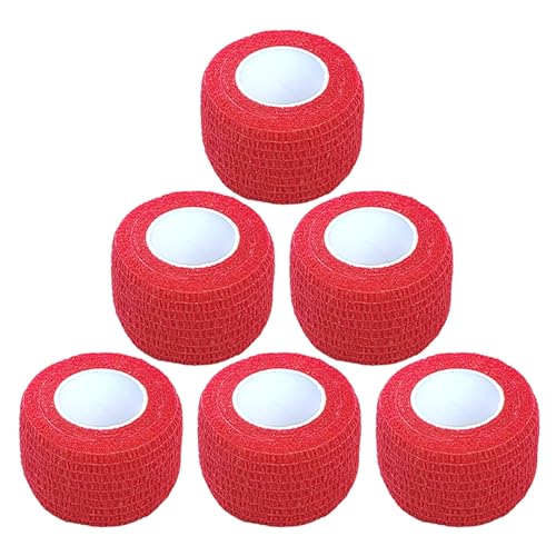 Self-Adhesive Cohesive Bandage Wrap - 1 Inch x 5 Yards - 6 Pack - Red
