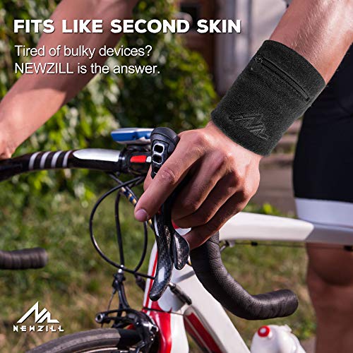 Wrist Wallet Wristband with Zipper - Large Black - Ideal for Running & Sports