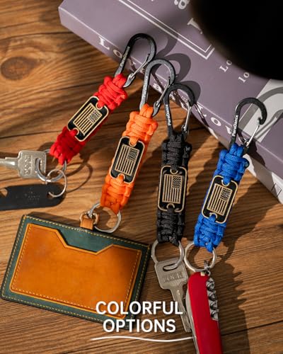Paracord Keychain with USA Flag Carabiner - 2pcs, Orange & Blue