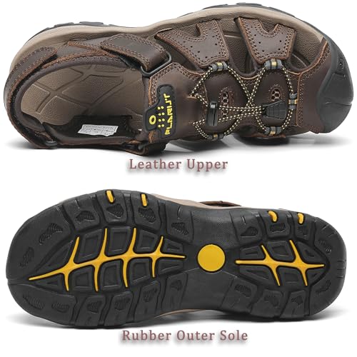 Mens Closed Toe Hiking Sandals - E-Darkbrown Leather Water Shoes
