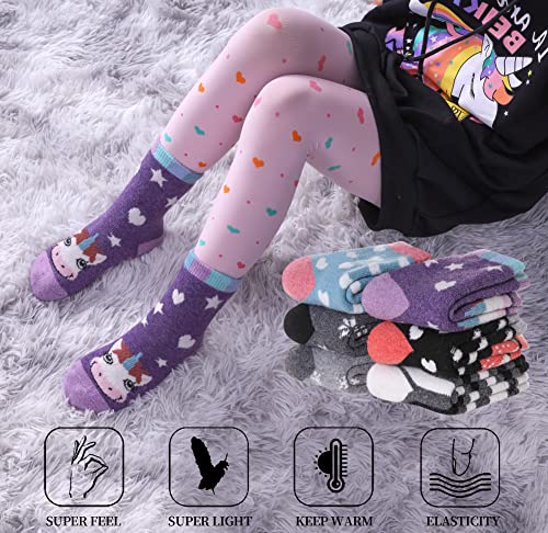 SDBING Kids Merino Wool Hiking Socks 8-12y - Toddler & Kids Warm Thick Thermal Crew Socks (6 Pairs) - Animal Print
