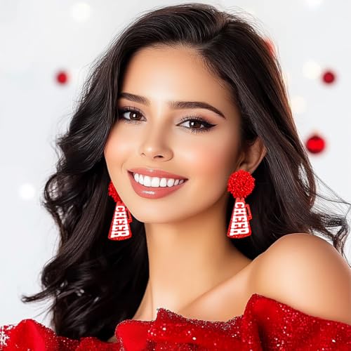 Glitter Cheer Megaphone Earrings - Red Ball